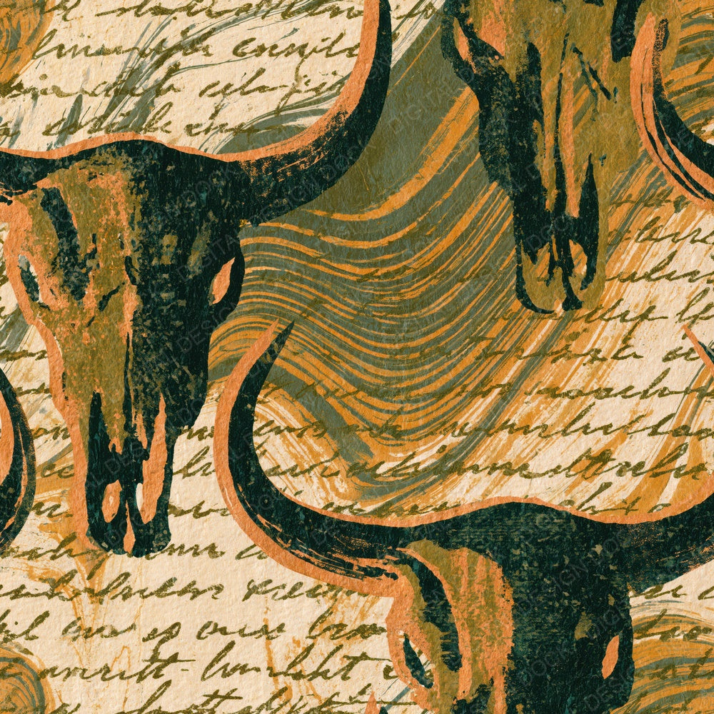 Suminagashi Cattle Skulls Olive Ochre Digital Paper Pack (DDD015403)