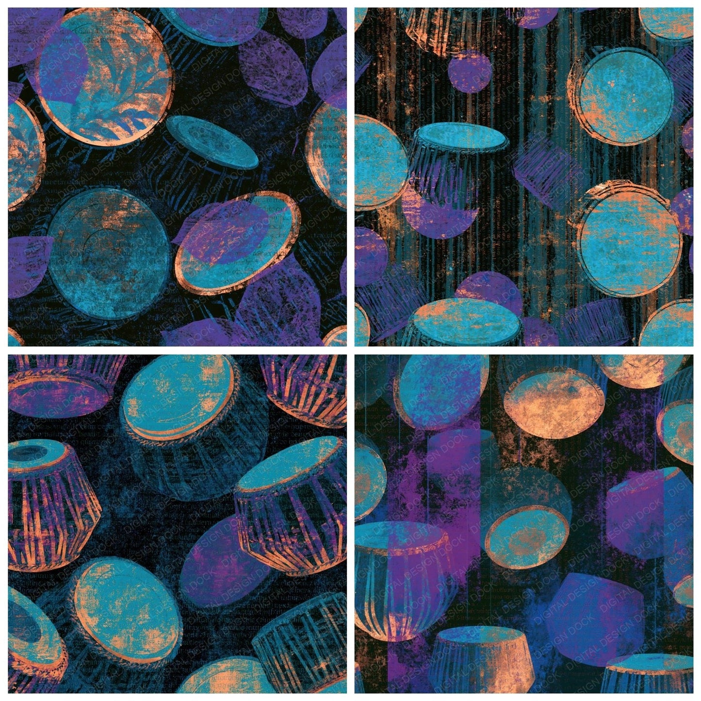 Surrealist Tabla Cyan Violet Digital Paper Pack (DDD015404)