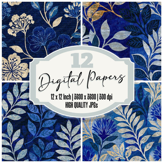 Indian Block Print Midnight Silver Abstract Digital Paper Pack (DDD015408)