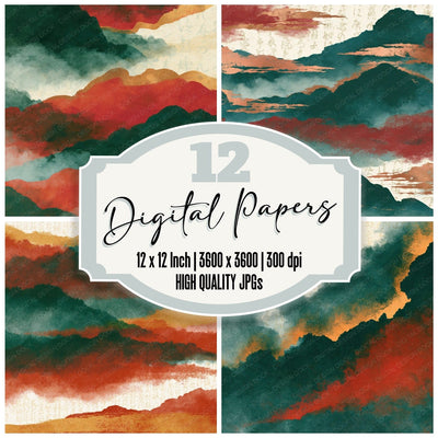 Ink Wash Fog Banks Pine Crimson Digital Paper Pack (DDD015409)