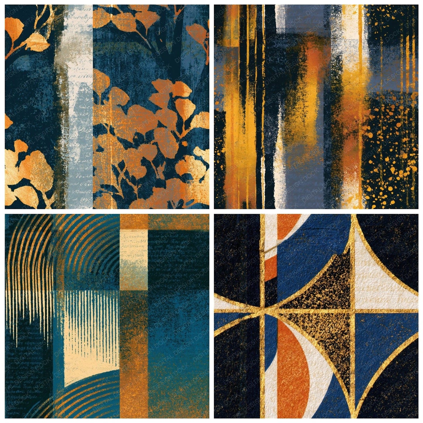 Screenprint Midnight Bone Abstract Seamless Digital Paper Pack (DDD015415)