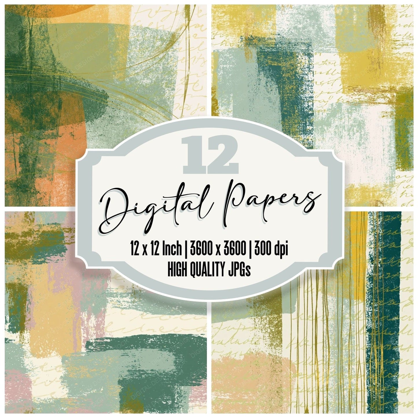 Screenprint Sage Primrose Abstract Digital Paper Pack (DDD015417)
