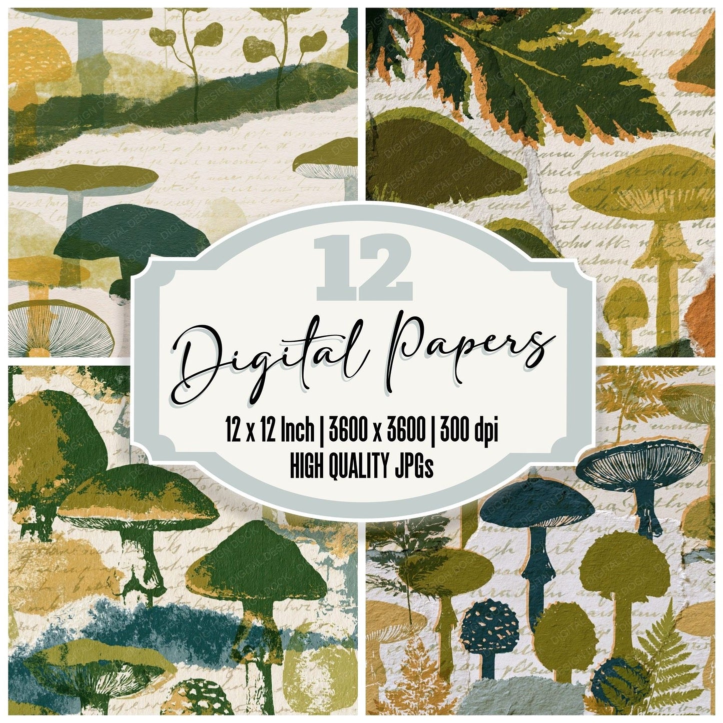 Torn Paper Death Caps Olive Chartreuse Digital Paper Pack (DDD015418)