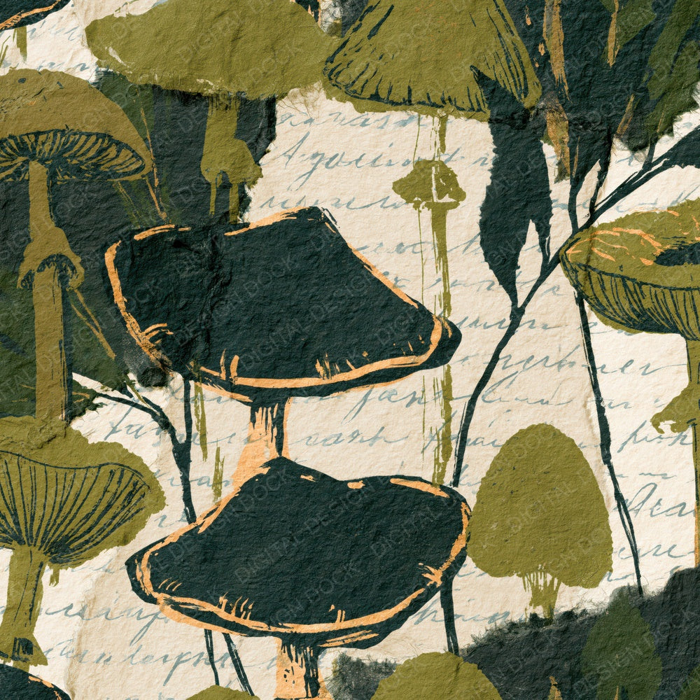 Torn Paper Death Caps Olive Chartreuse Digital Paper Pack (DDD015418)