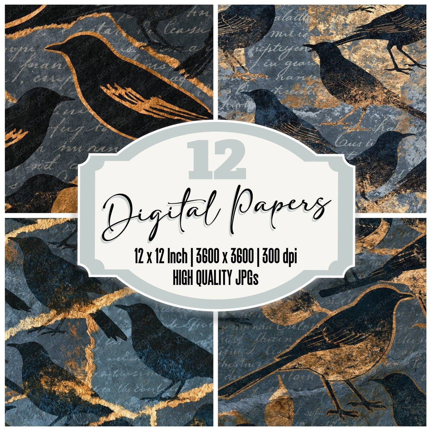 Torn Paper Mockingbirds Slate Pewter Digital Paper Pack (DDD015419)