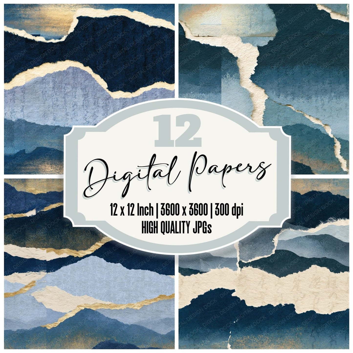 Torn Paper Sky Navy Tonal Seamless Digital Paper Pack (DDD015420)