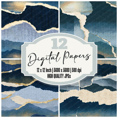 Torn Paper Sky Navy Tonal Seamless Digital Paper Pack (DDD015420)