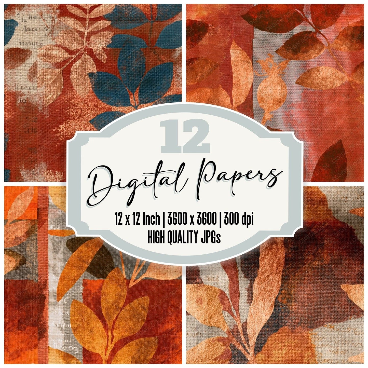 Blueprint Copper Burnt Orange Abstract Seamless Digital Paper Pack (DDD015425)