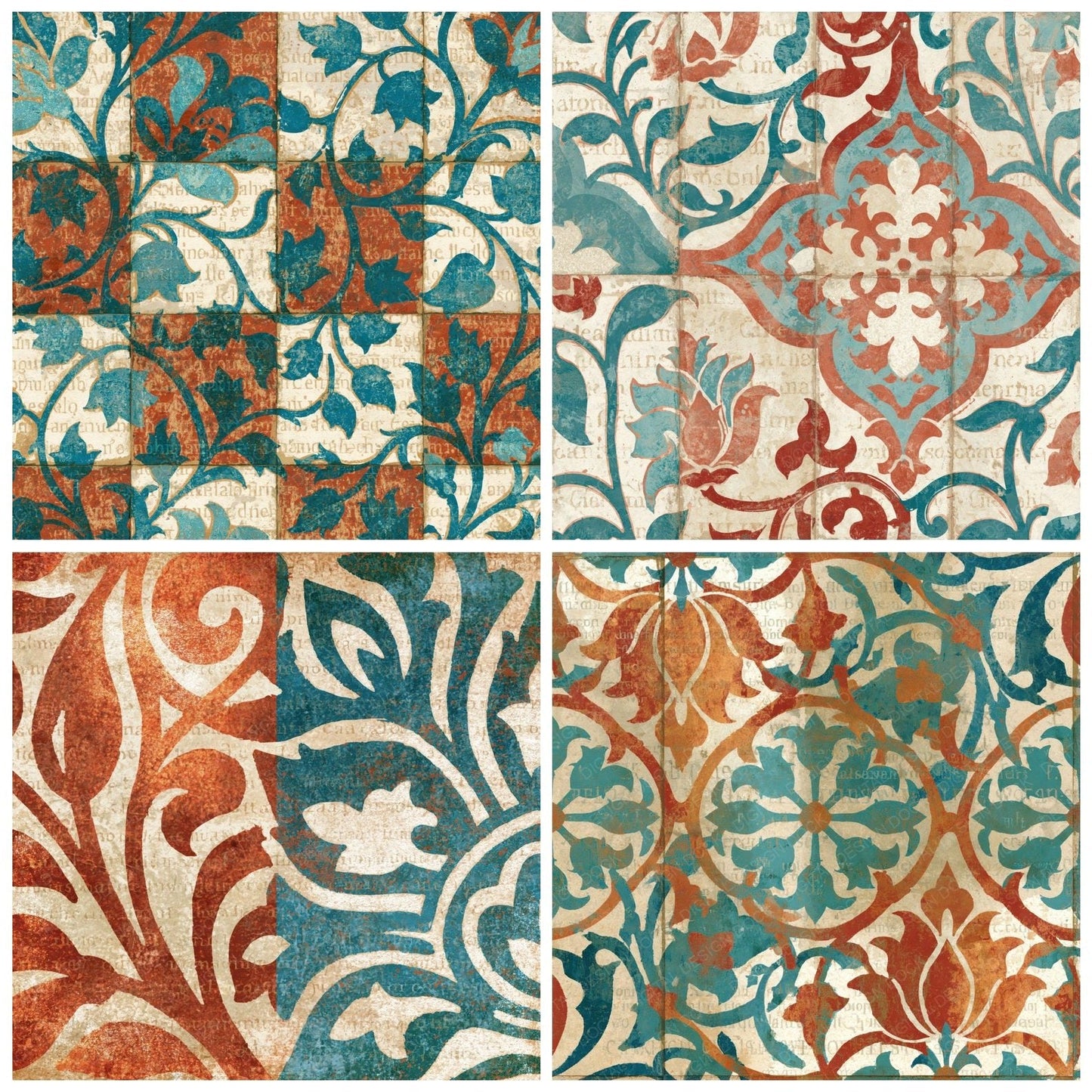 Indian Block Print Rust Turquoise Abstract Digital Paper Pack (DDD015426)