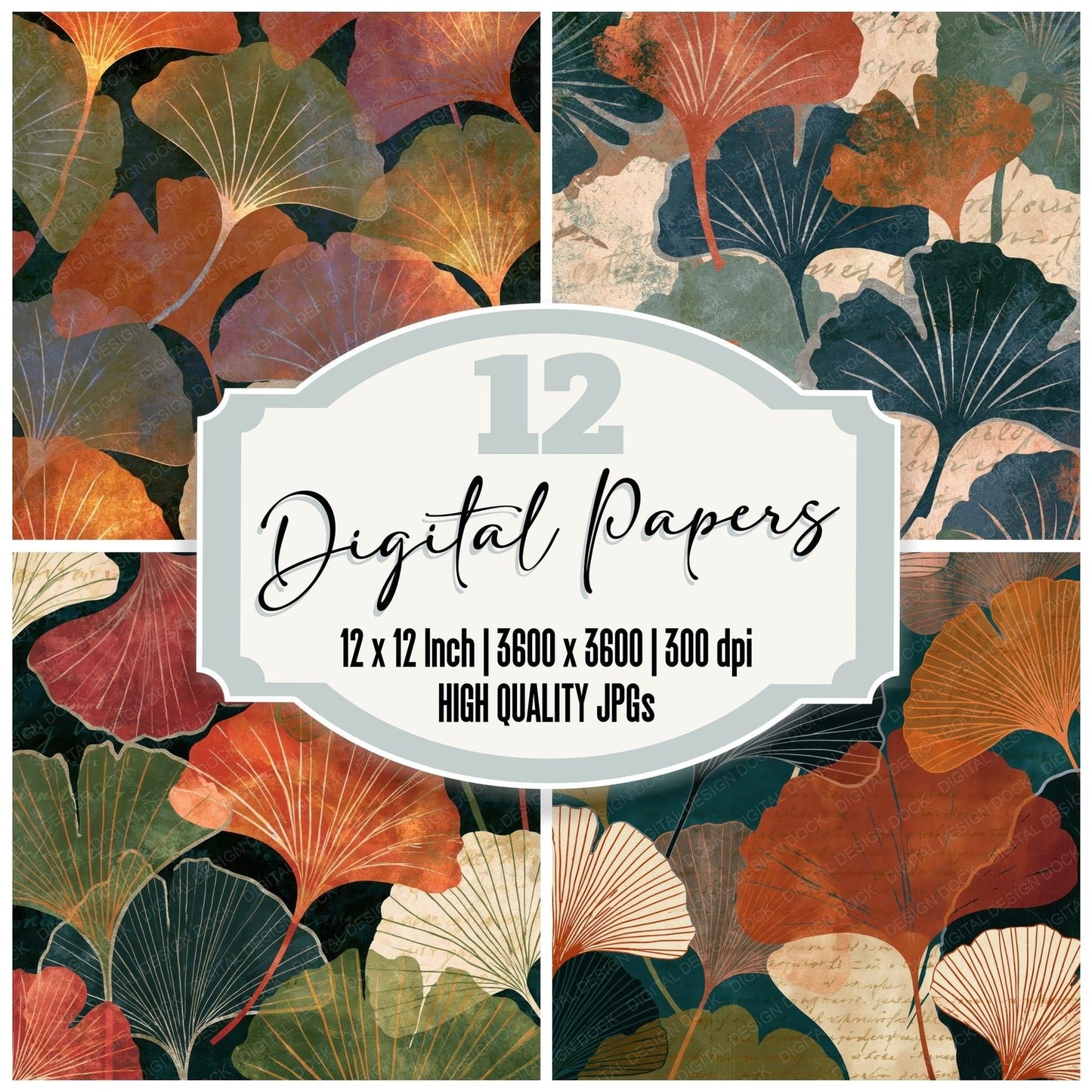 Infrared Gingko Rust Moss Ivory Digital Paper Pack (DDD015427)