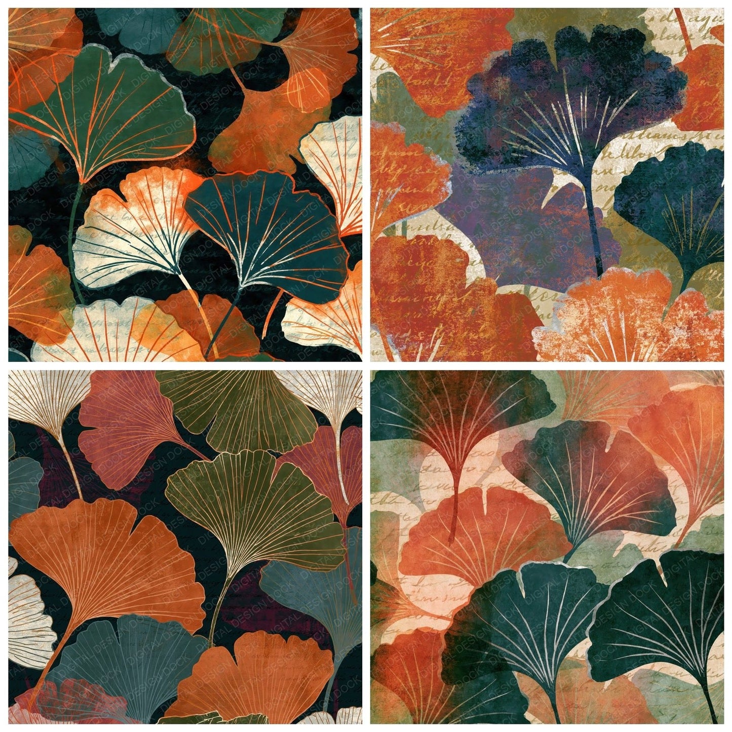 Infrared Gingko Rust Moss Ivory Digital Paper Pack (DDD015427)