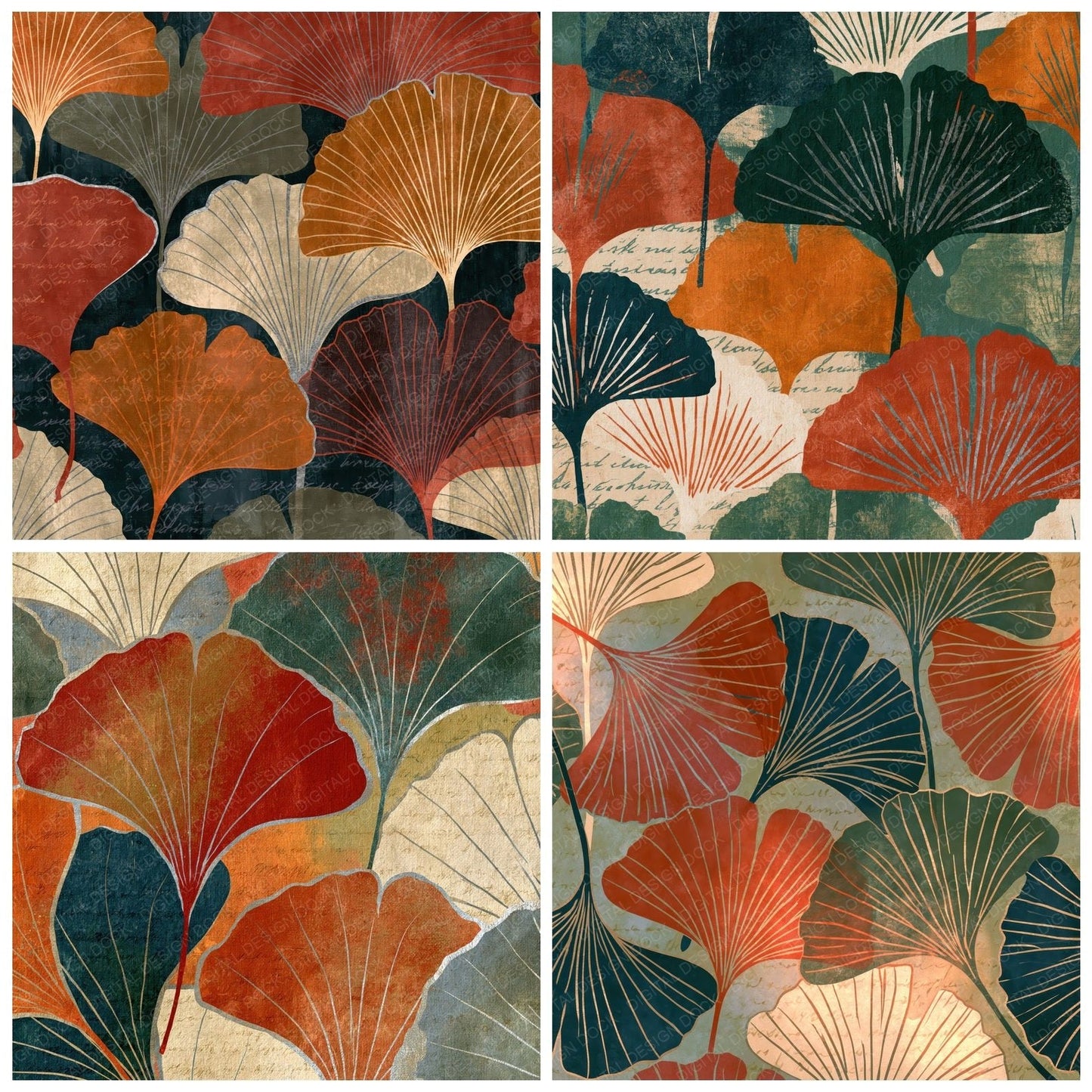 Infrared Gingko Rust Moss Ivory Digital Paper Pack (DDD015427)