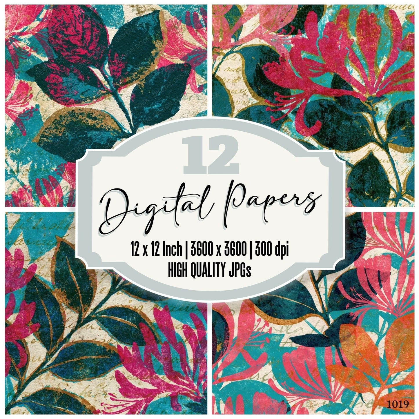 Monoprint Honeysuckle Pink Turquoise Digital Paper Pack (DDD015428)