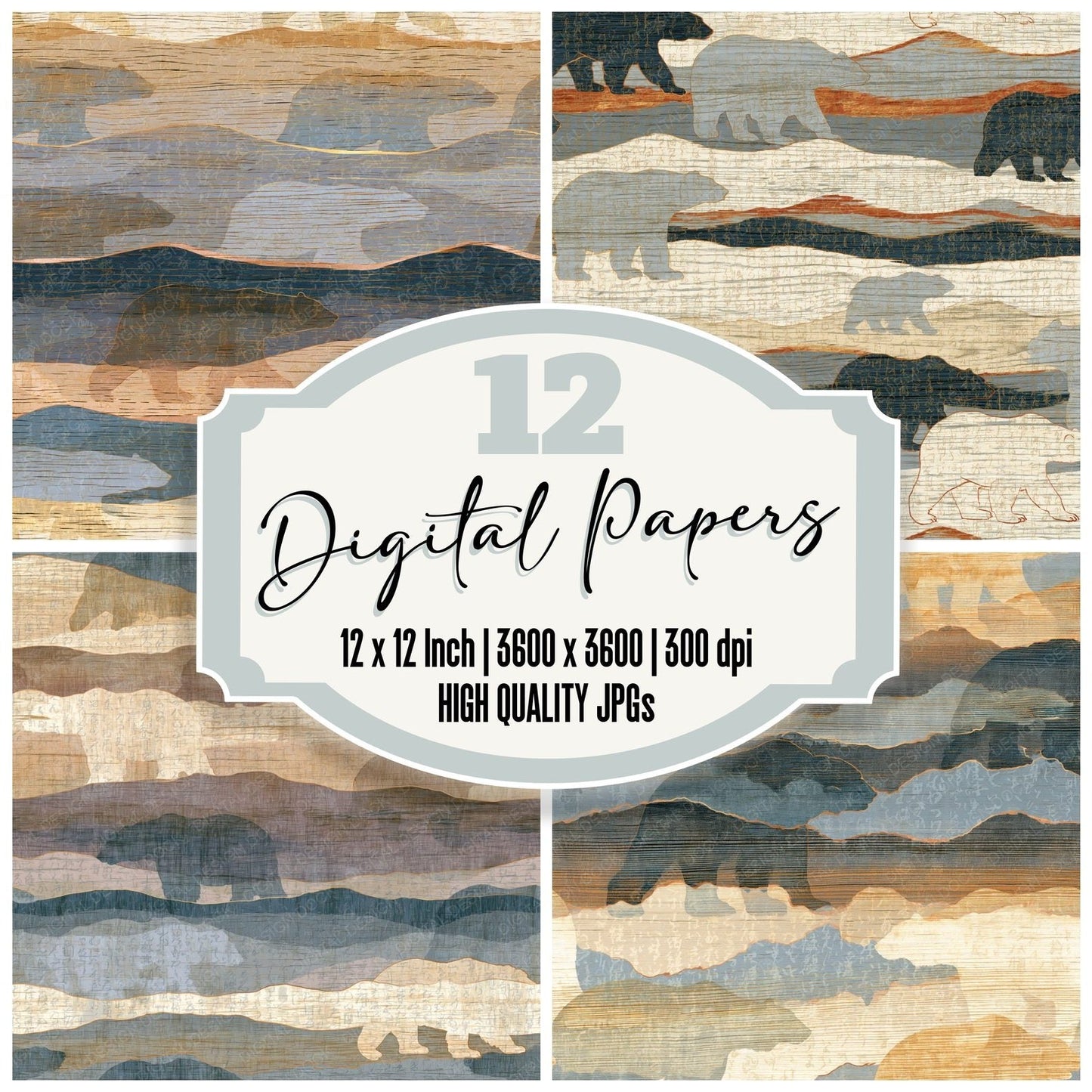 Pyrography Polar Bears Sand Dove Digital Paper Pack (DDD015432)