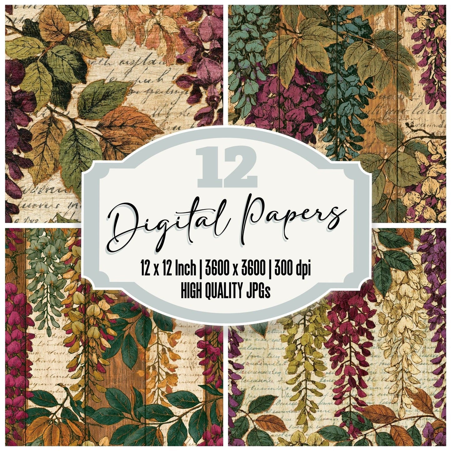 Pyrography Wisteria Pistachio Raspberry Digital Paper Pack (DDD015433)