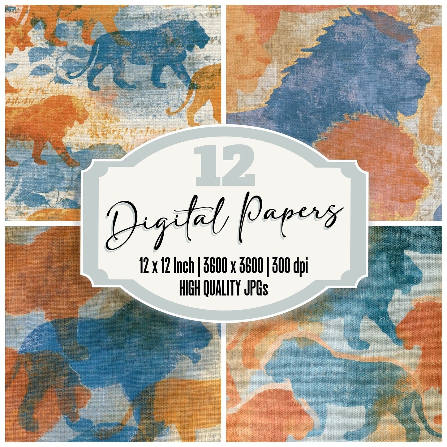 Risograph Lion Terracotta Azure Digital Paper Pack (DDD015435)