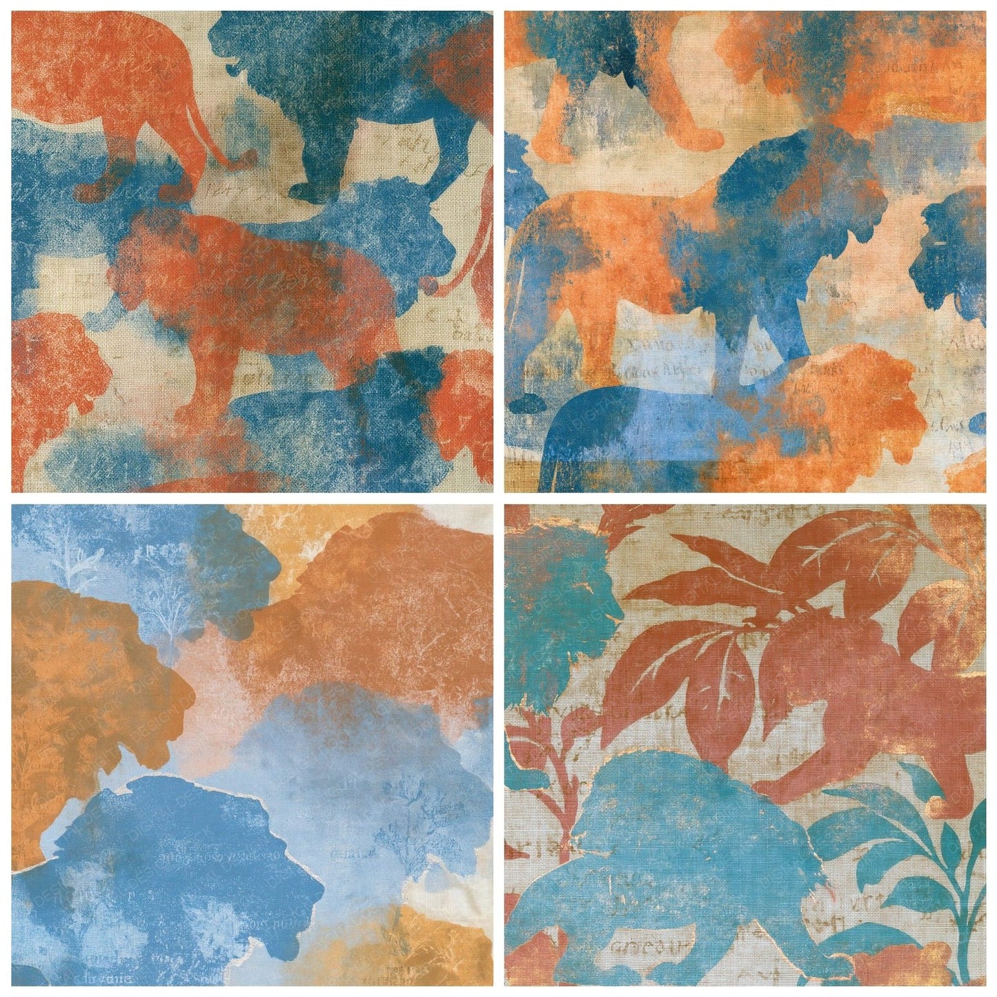 Risograph Lion Terracotta Azure Digital Paper Pack (DDD015435)