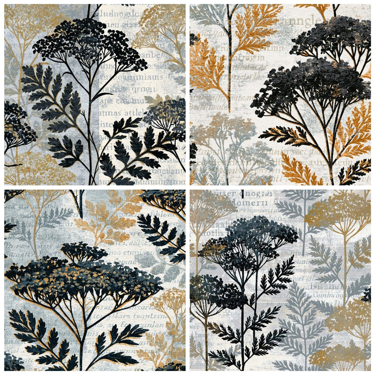 Four Risograph Yarrow Dove Grey Charcoal digital papers from the pack shown in a grid