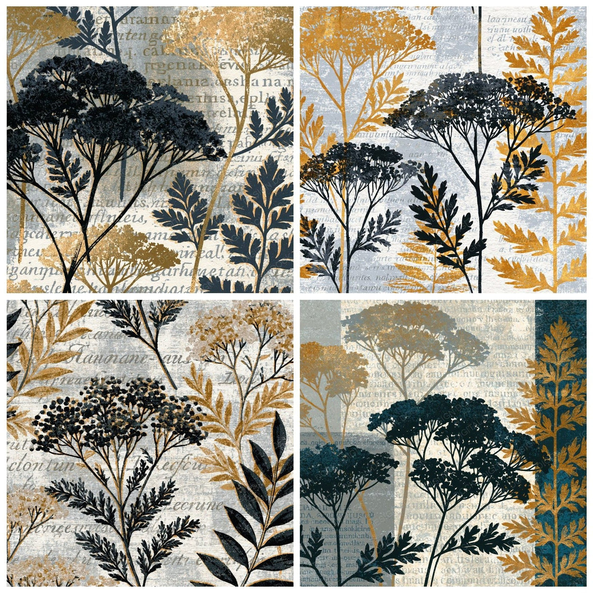 Four more Risograph Yarrow Dove Grey Charcoal digital papers from the pack shown in a grid