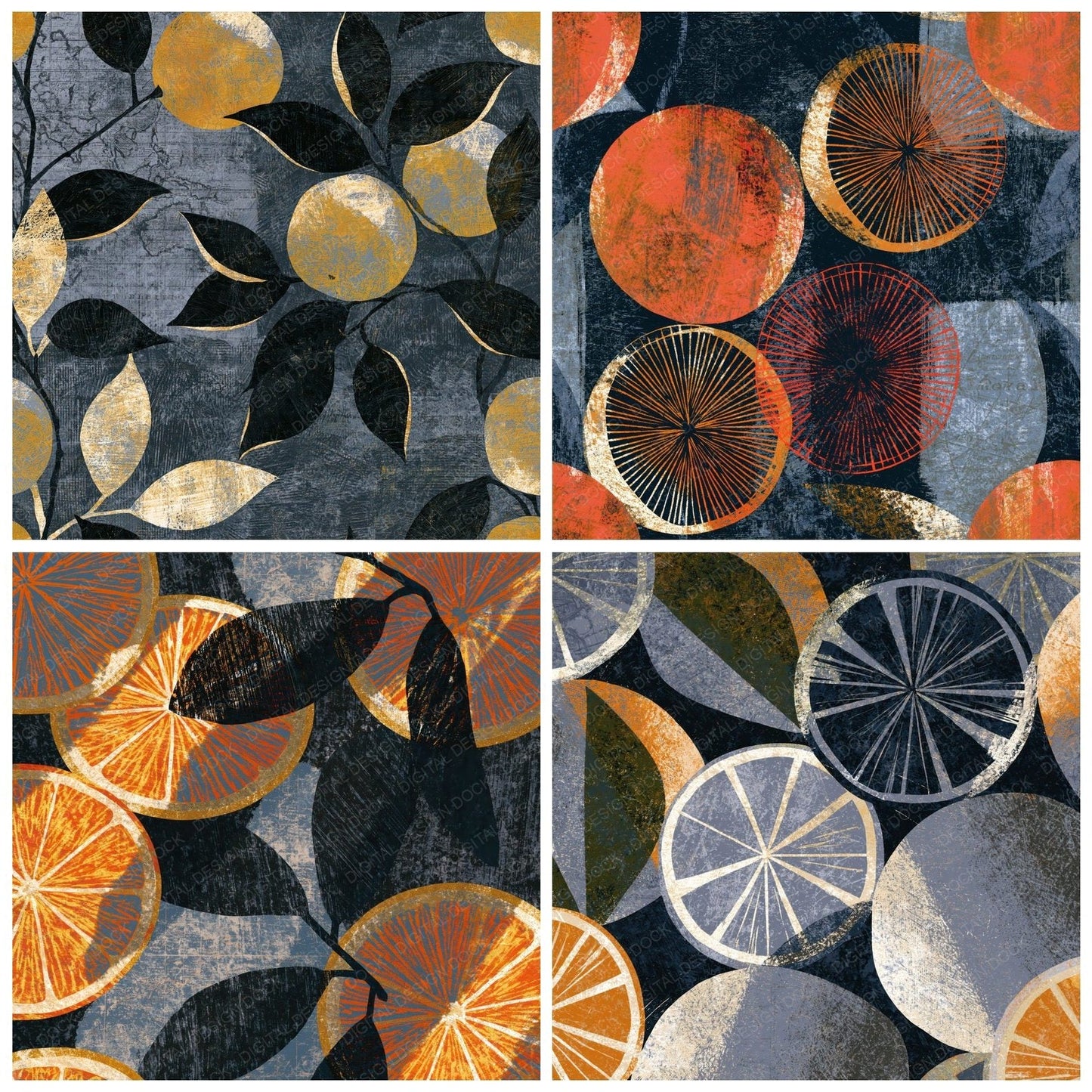Scratchboard Oranges Storm Grey Silver Digital Paper Pack (DDD015437)