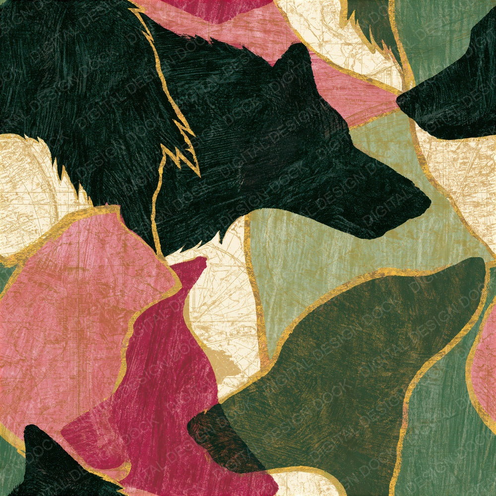 Scratchboard Wolf Pistachio Raspberry Seamless Digital Paper Pack (DDD015438)