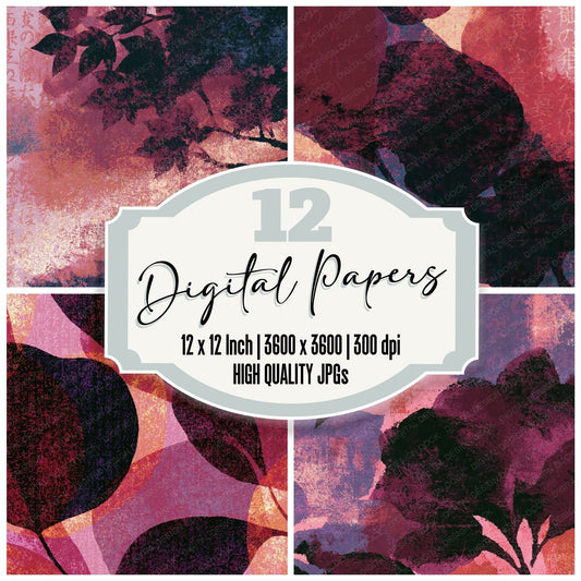 Screenprint Blackberry Burgundy Abstract Digital Paper Pack (DDD015439)