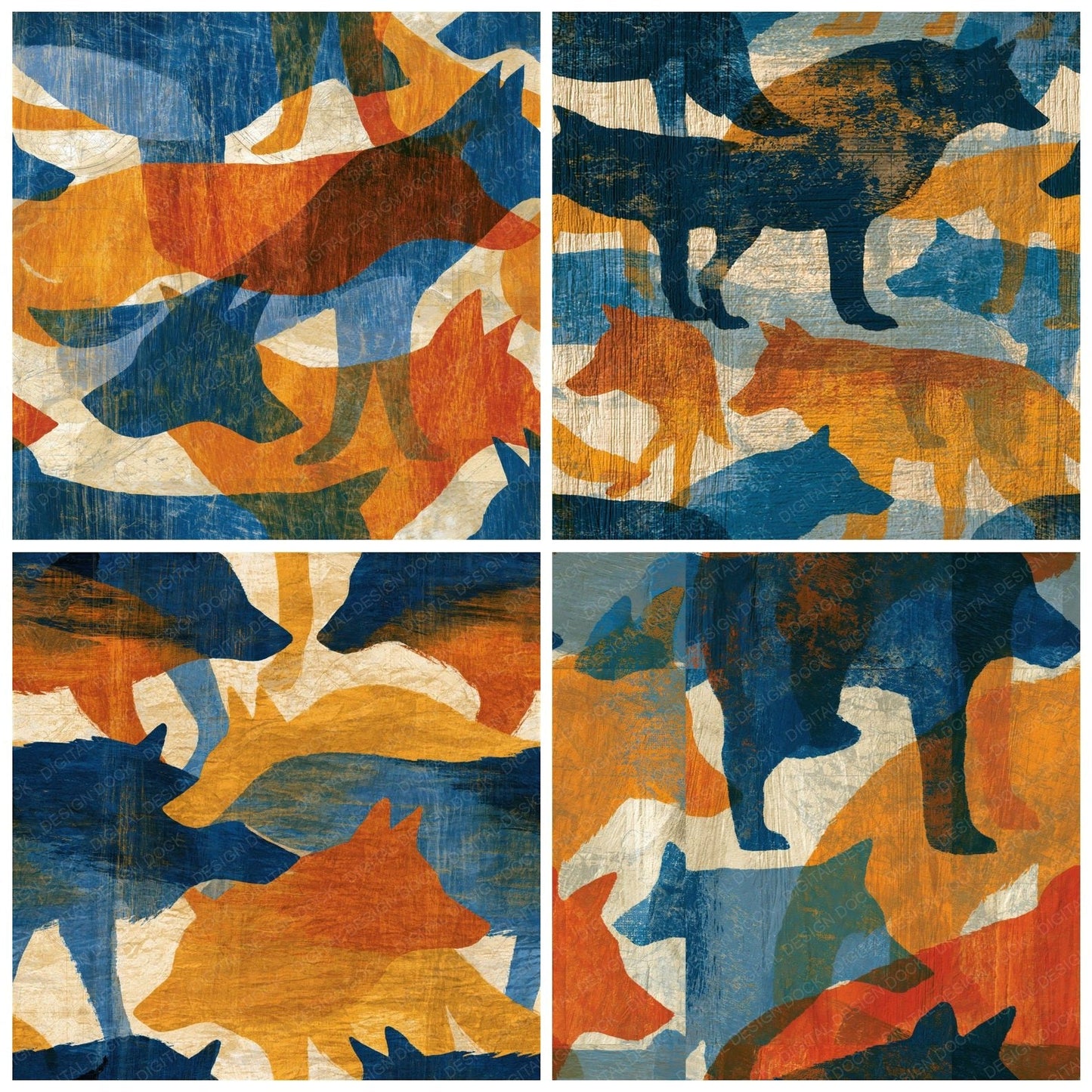 Woodcut Wolves Sienna Indigo Seamless Digital Paper Pack (DDD015444)