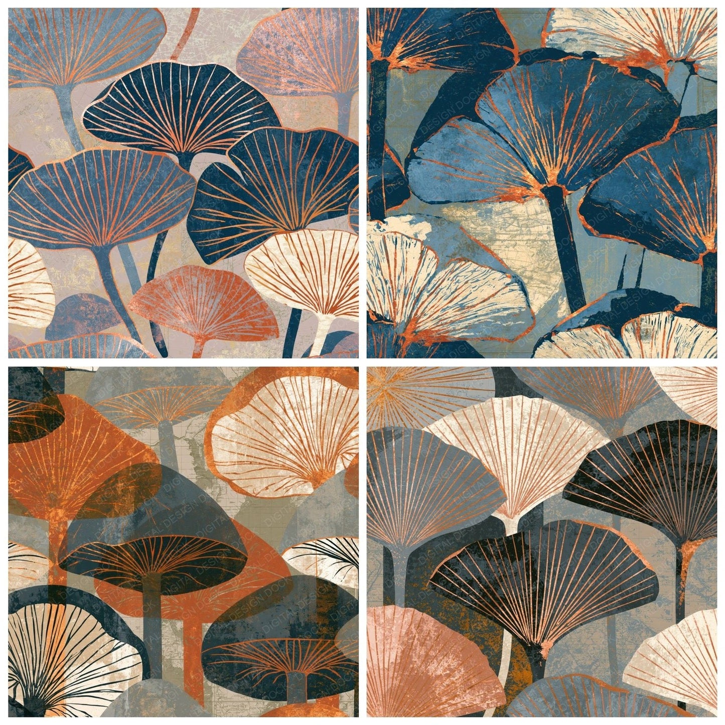 Indian Block Print Mushrooms Stone Bone Digital Paper Pack (DDD015449)