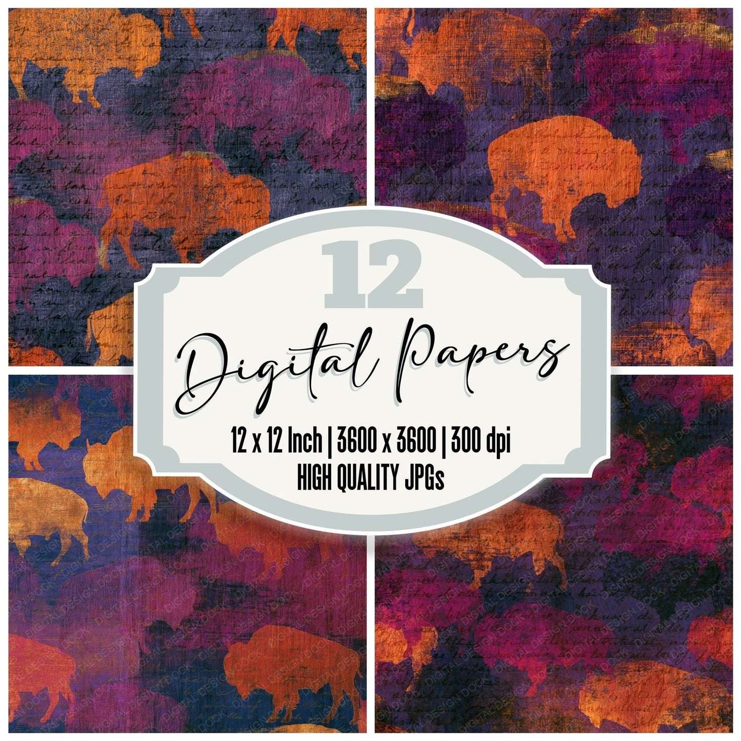 Pyrography Bison Burnt Orange Magenta Digital Paper Pack (DDD015455)