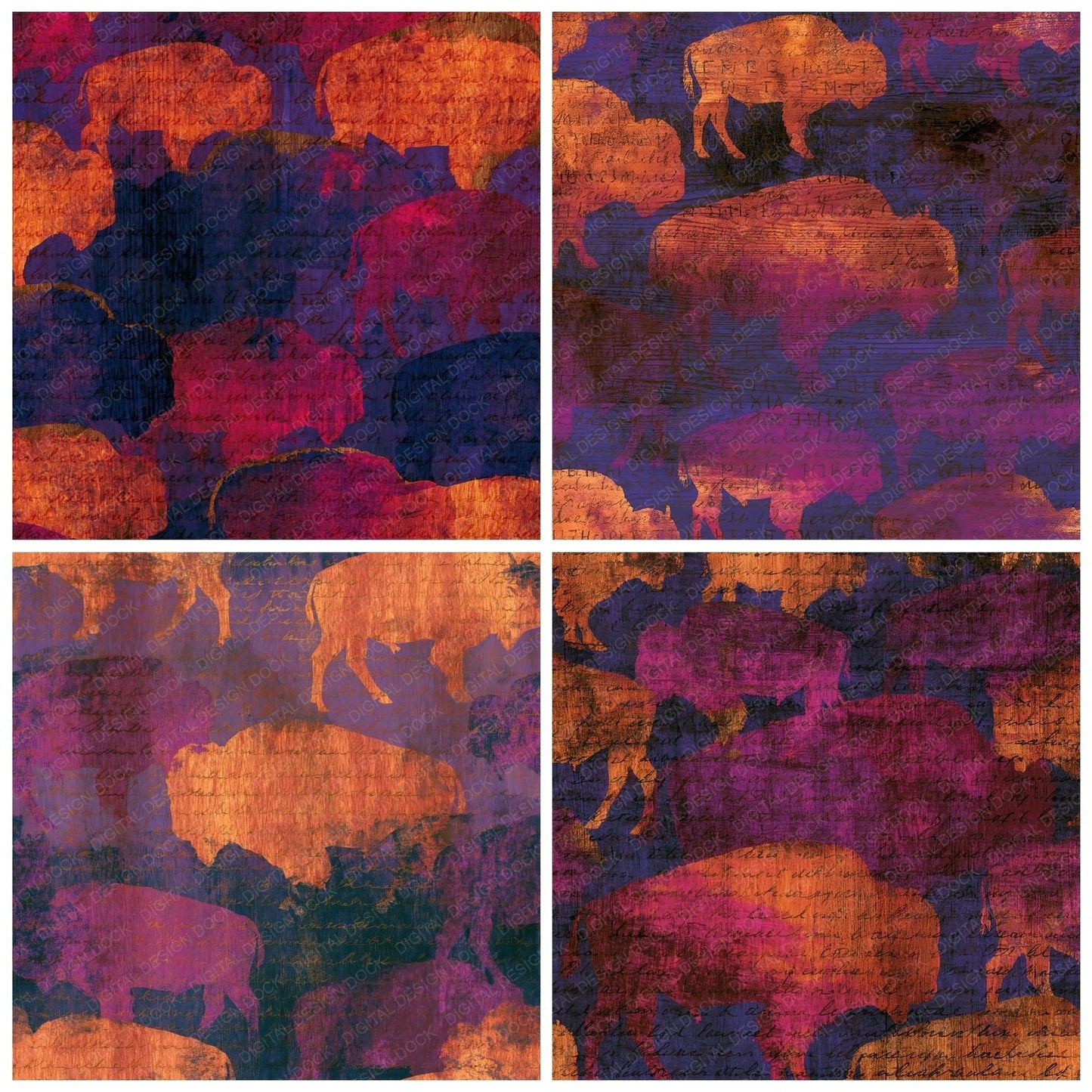 Pyrography Bison Burnt Orange Magenta Digital Paper Pack (DDD015455)