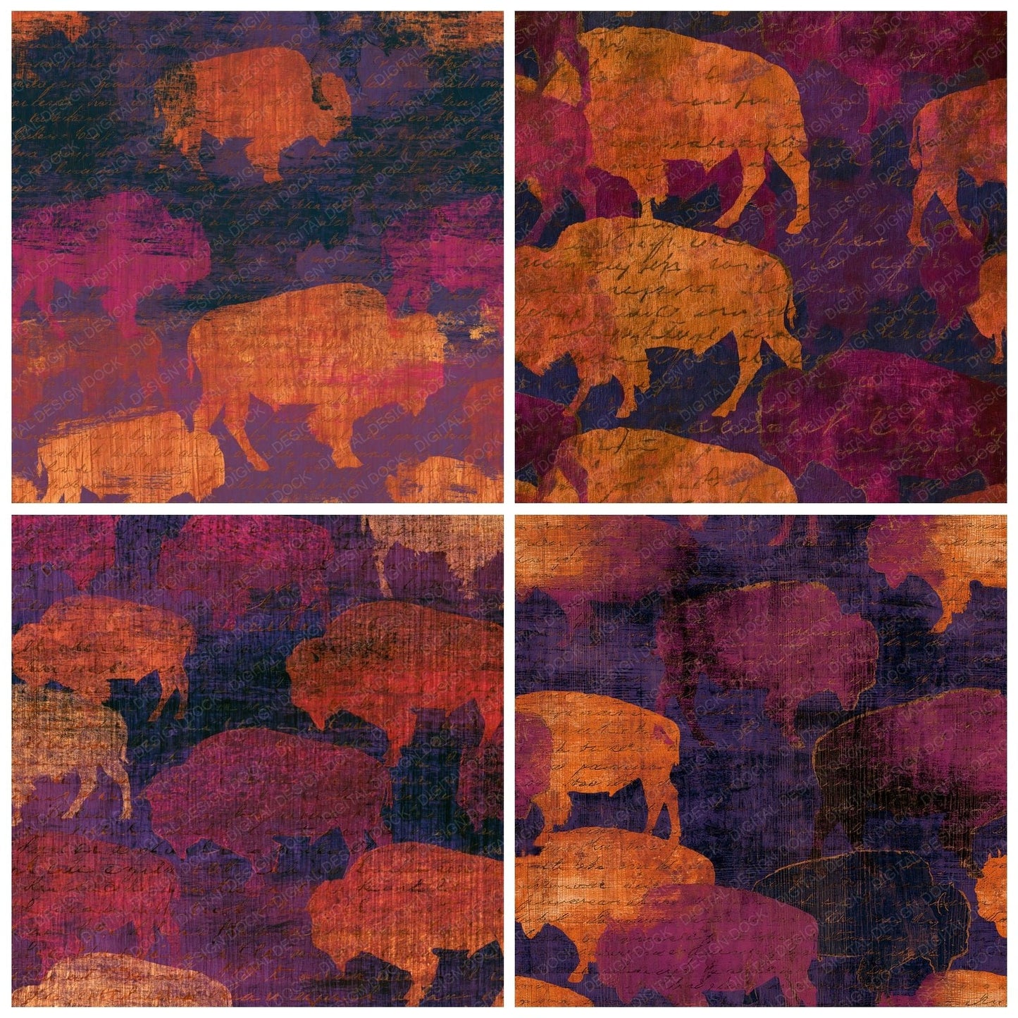Pyrography Bison Burnt Orange Magenta Digital Paper Pack (DDD015455)