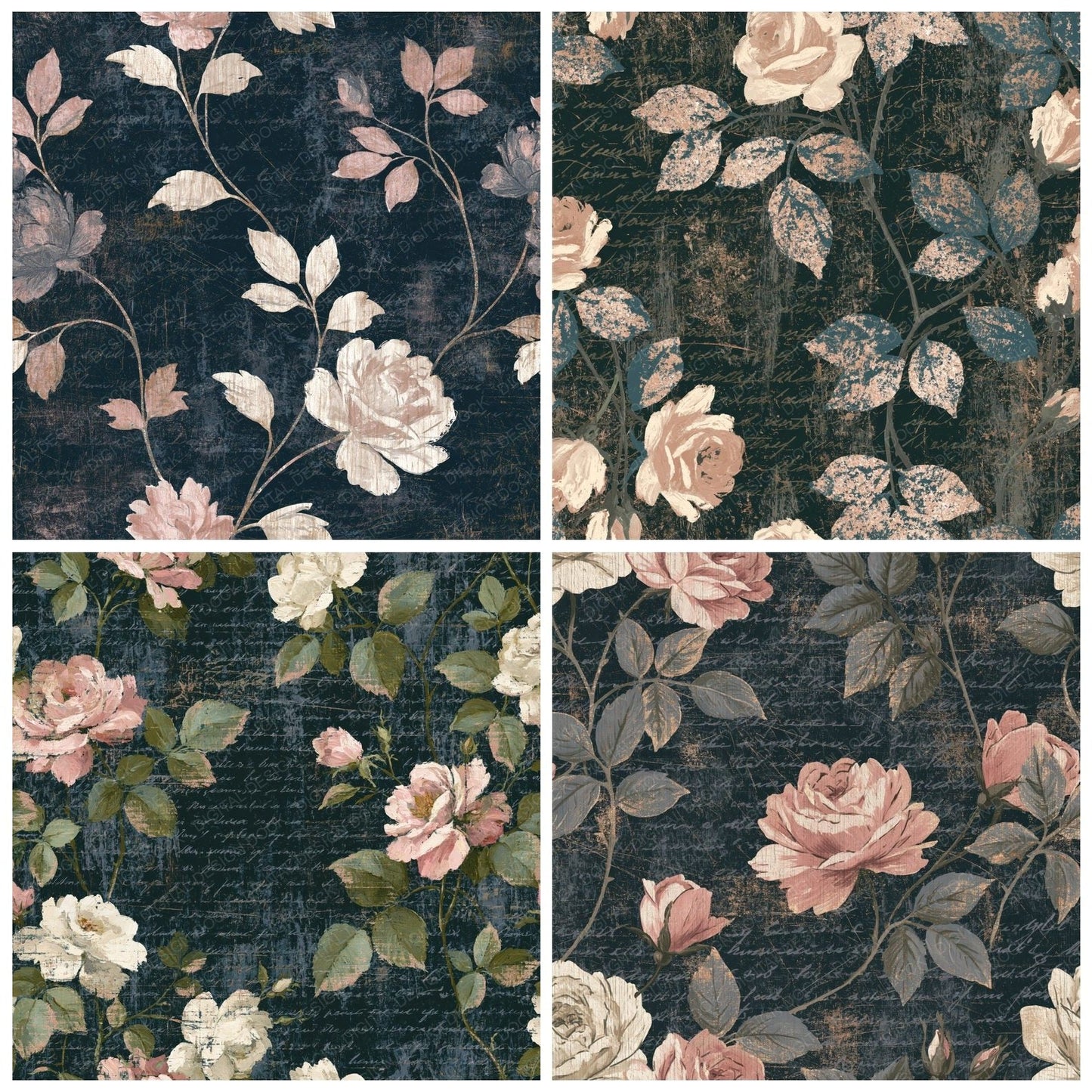 Scratchboard Climbing Roses Blush Bone Digital Paper Pack (DDD015456)
