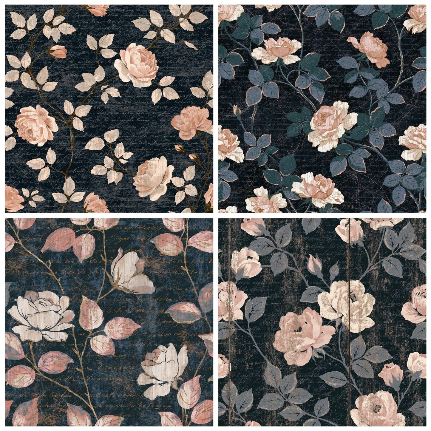 Scratchboard Climbing Roses Blush Bone Digital Paper Pack (DDD015456)