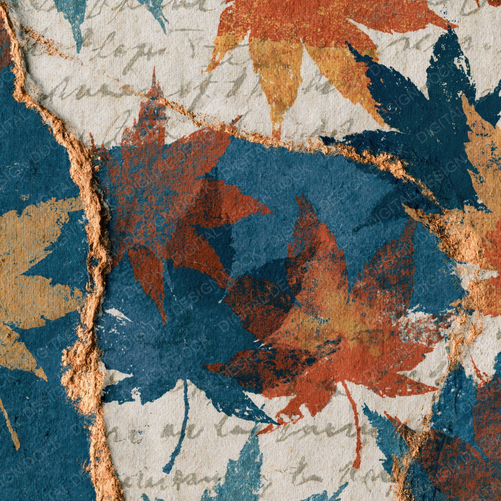 Torn Paper Maple Leaves Terracotta Azure Digital Paper Pack (DDD015458)