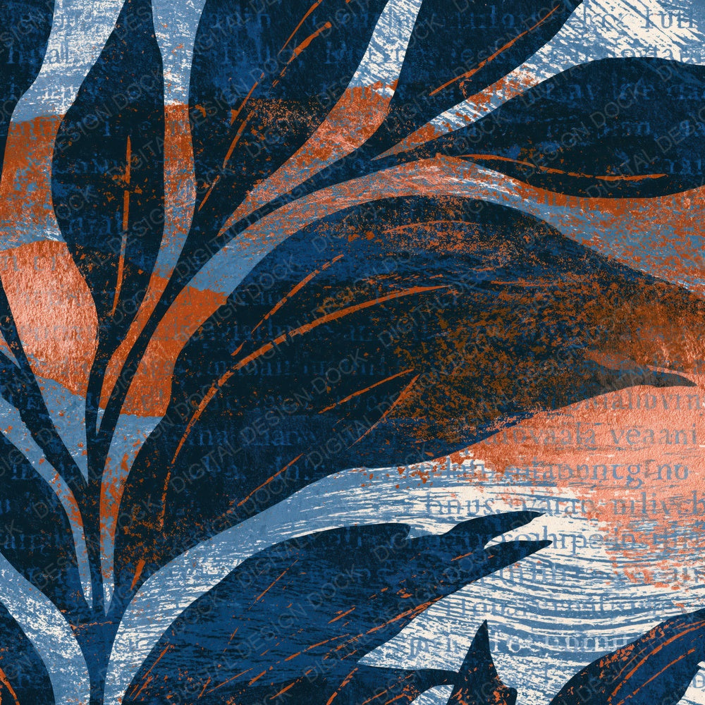 Woodblock Navy Chalk Rust Abstract Digital Paper Pack (DDD015461)