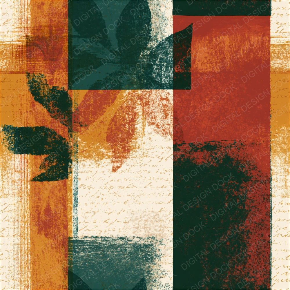 Woodblock Rust Ochre Forest Green Texture Seamless Digital Paper Pack (DDD015463)