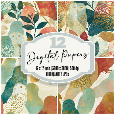 Blueprint Snowy Owl Mint Strawberry Seamless Digital Paper Pack (DDD015466)
