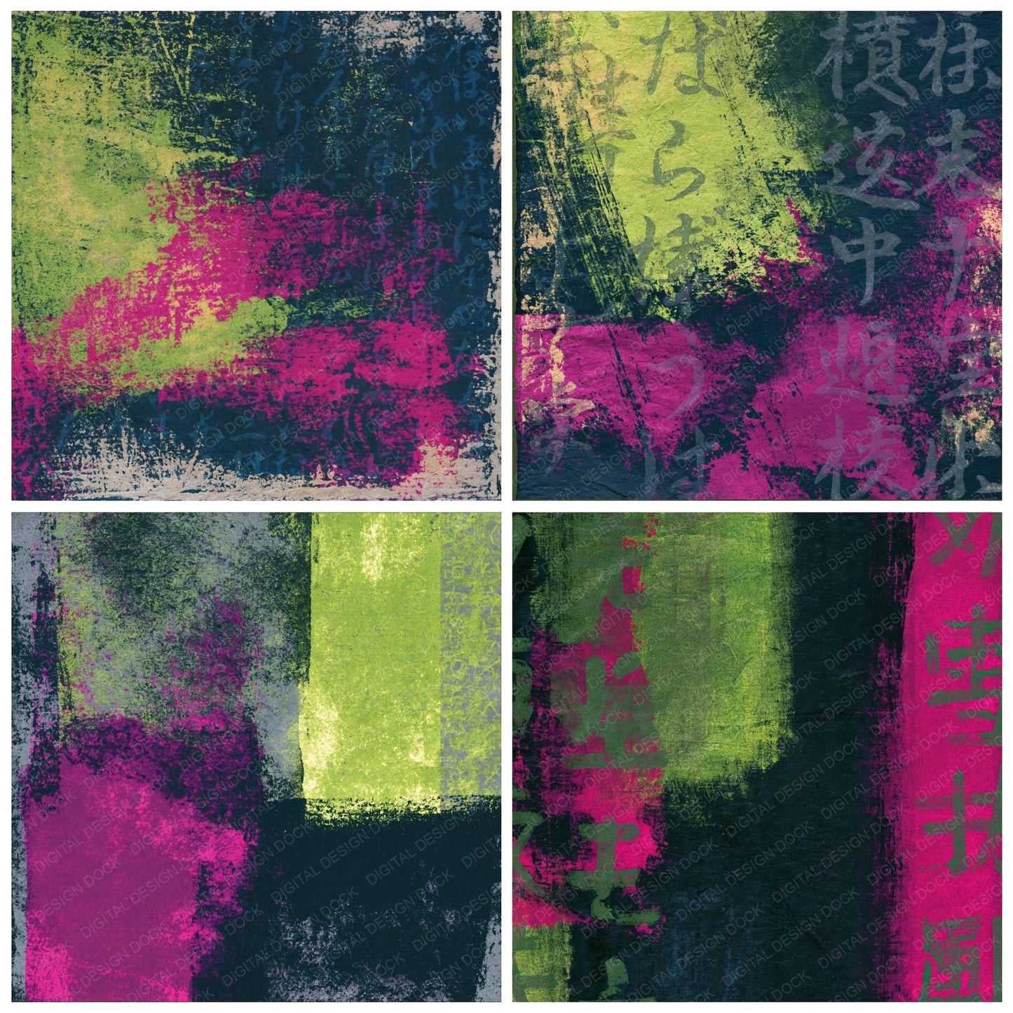 Monoprint Neon Magenta Midnight Abstract Digital Paper Pack (DDD015471)