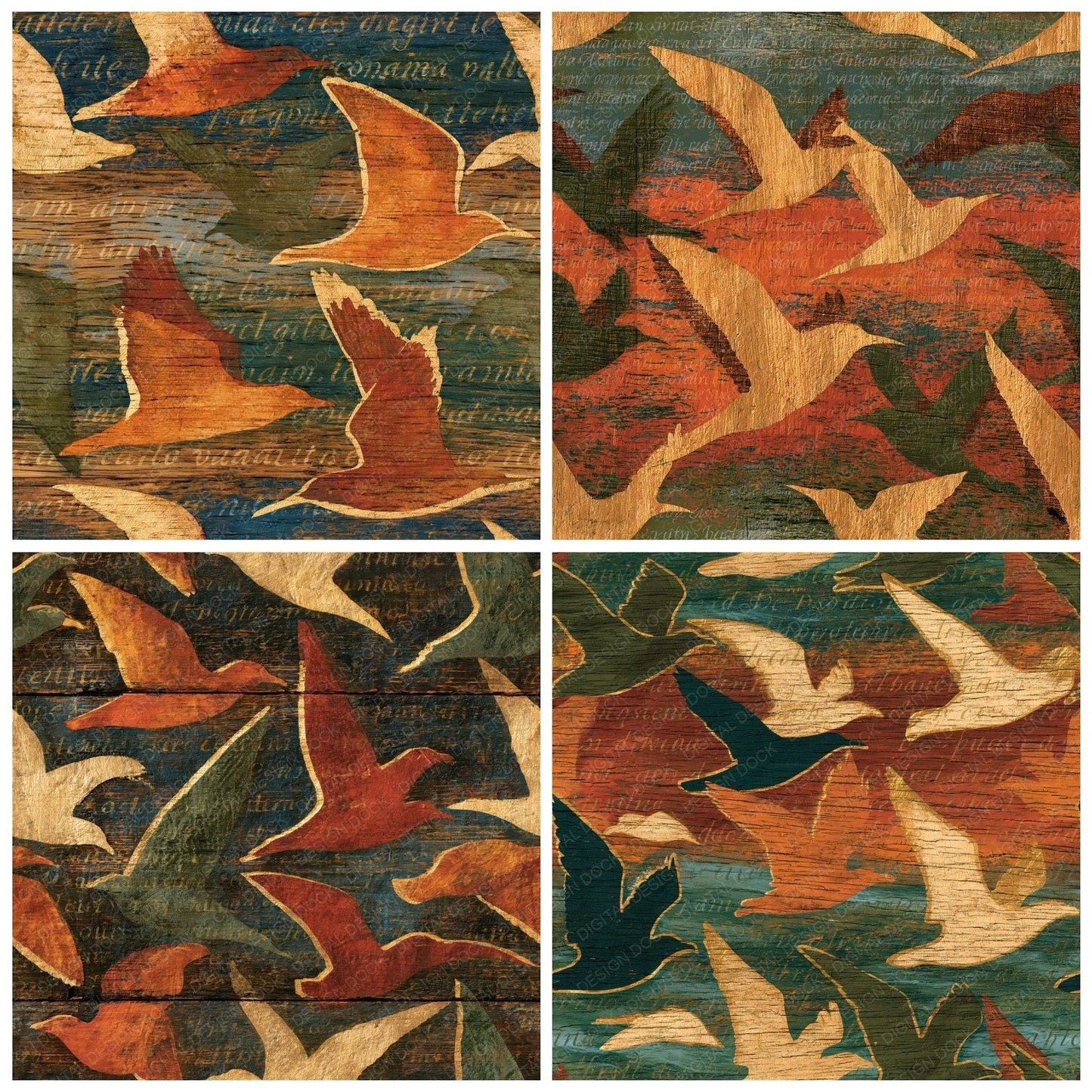 Pyrography Gulls Clay Olive Seamless Digital Paper Pack (DDD015472)