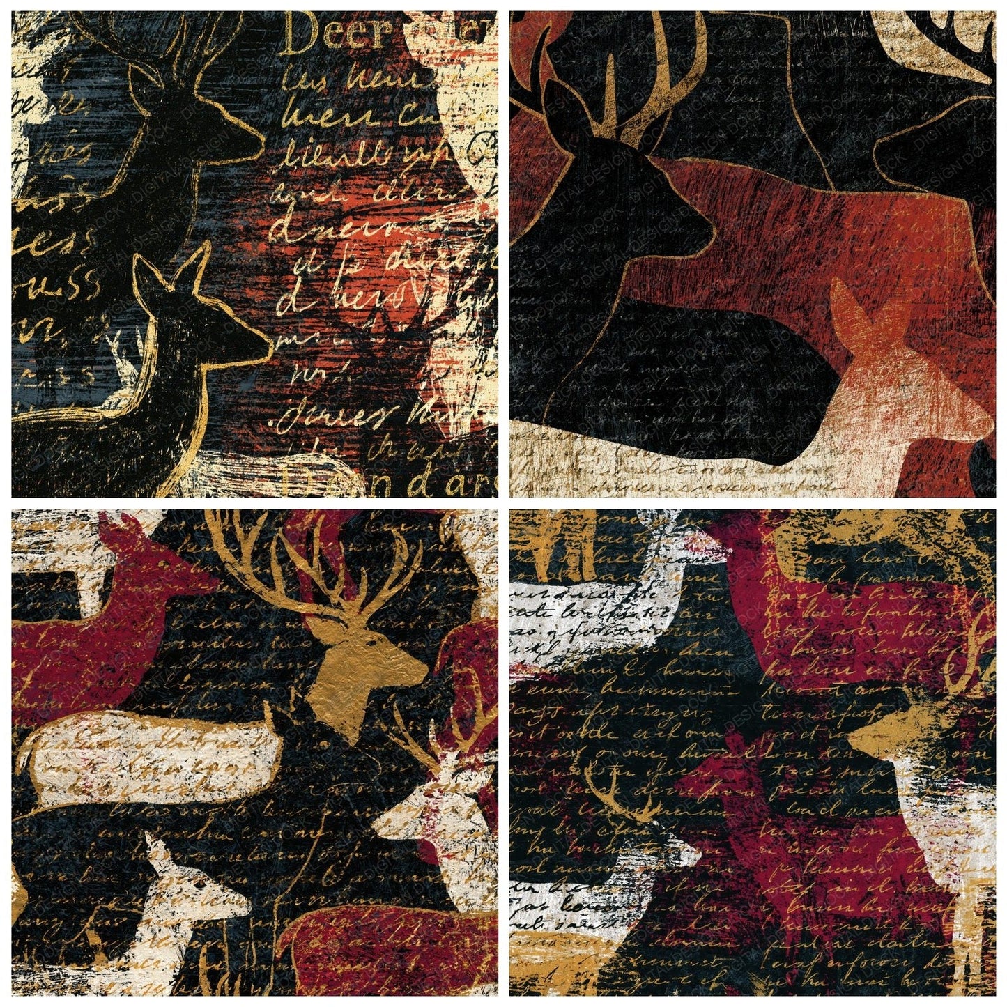 Scratchboard Deer Oxblood Ivory Digital Paper Pack (DDD015474)