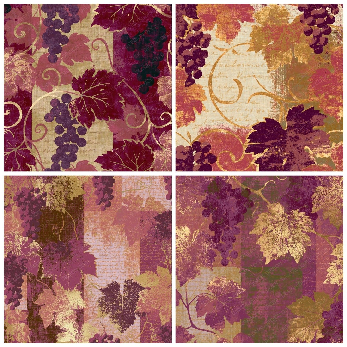 Screenprint Grapes Vines Cherry Mulberry Digital Paper Pack (DDD015477)