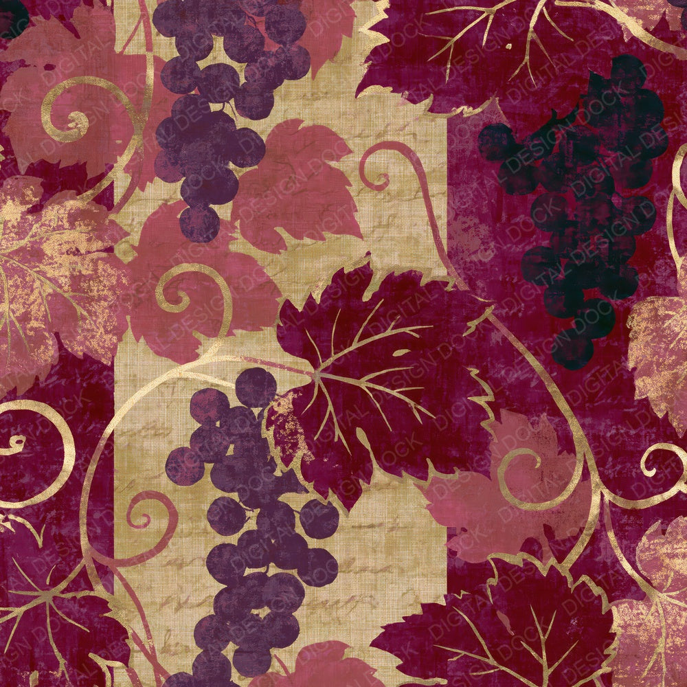 Screenprint Grapes Vines Cherry Mulberry Digital Paper Pack (DDD015477)