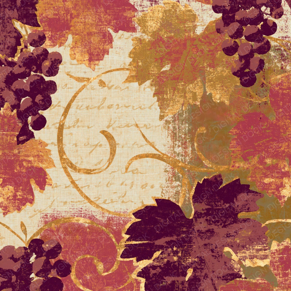 Screenprint Grapes Vines Cherry Mulberry Digital Paper Pack (DDD015477)