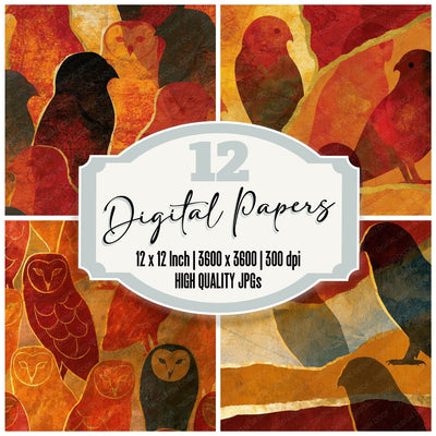 Torn Paper Tawny Owls Saffron Rust Digital Paper Pack (DDD015479)