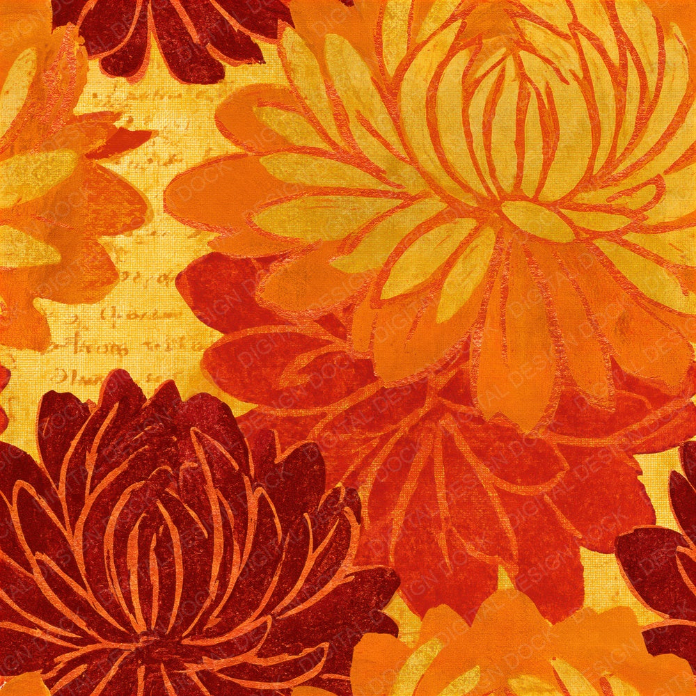 Woodblock Chrysanthemum Saffron Rust Seamless Digital Paper Pack (DDD015481)