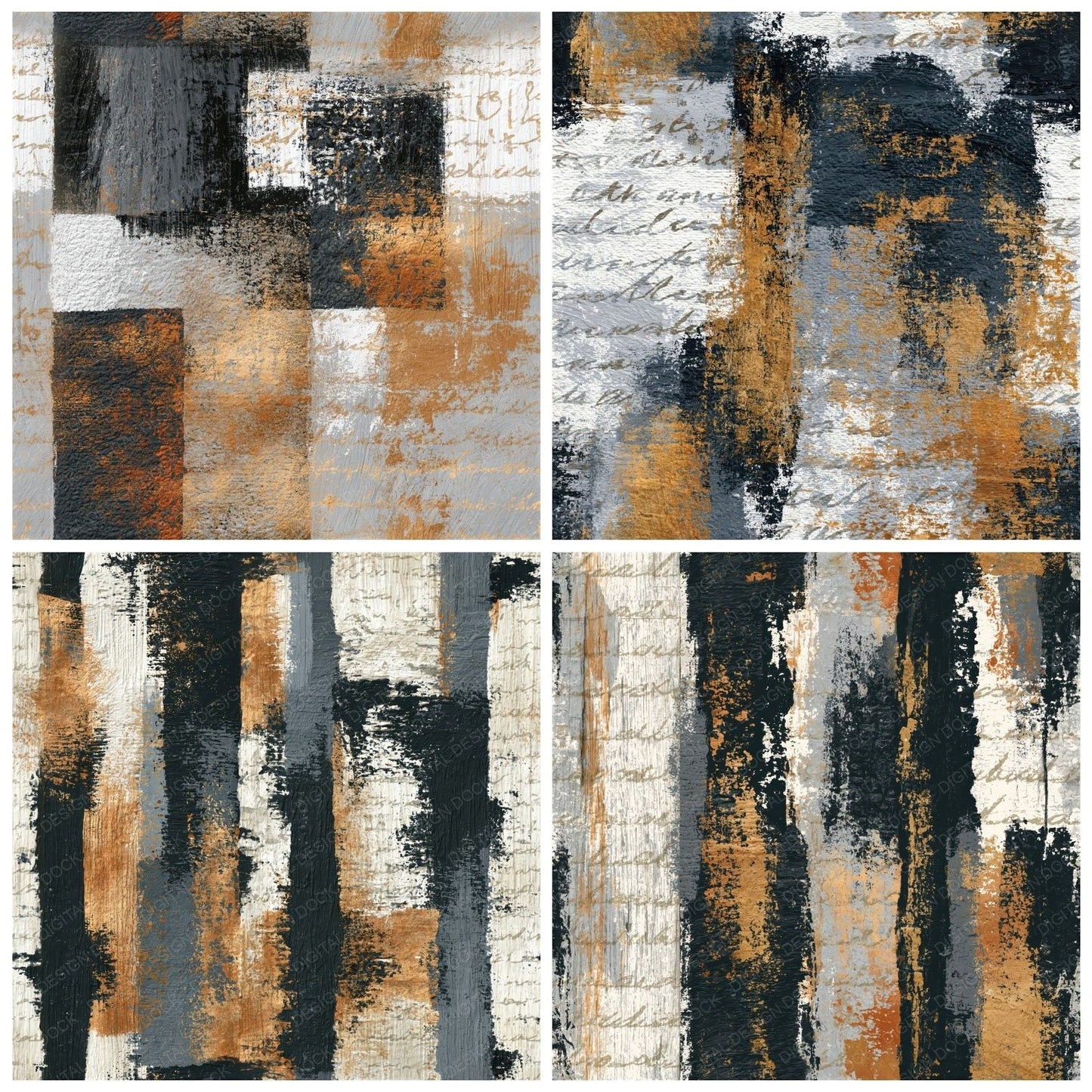 Woodcut Dove Grey Charcoal Abstract Seamless Digital Paper Pack (DDD015483)