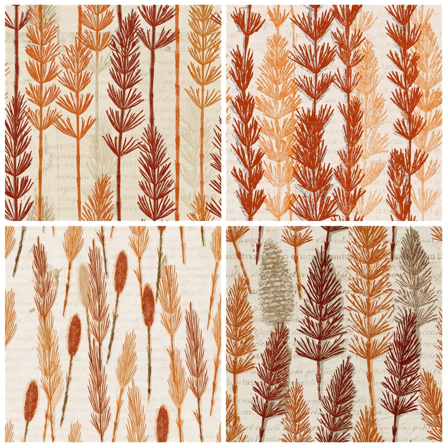 Indian Blockprint Horsetail Rust Seamless Digital Paper Pack (DDD015487)