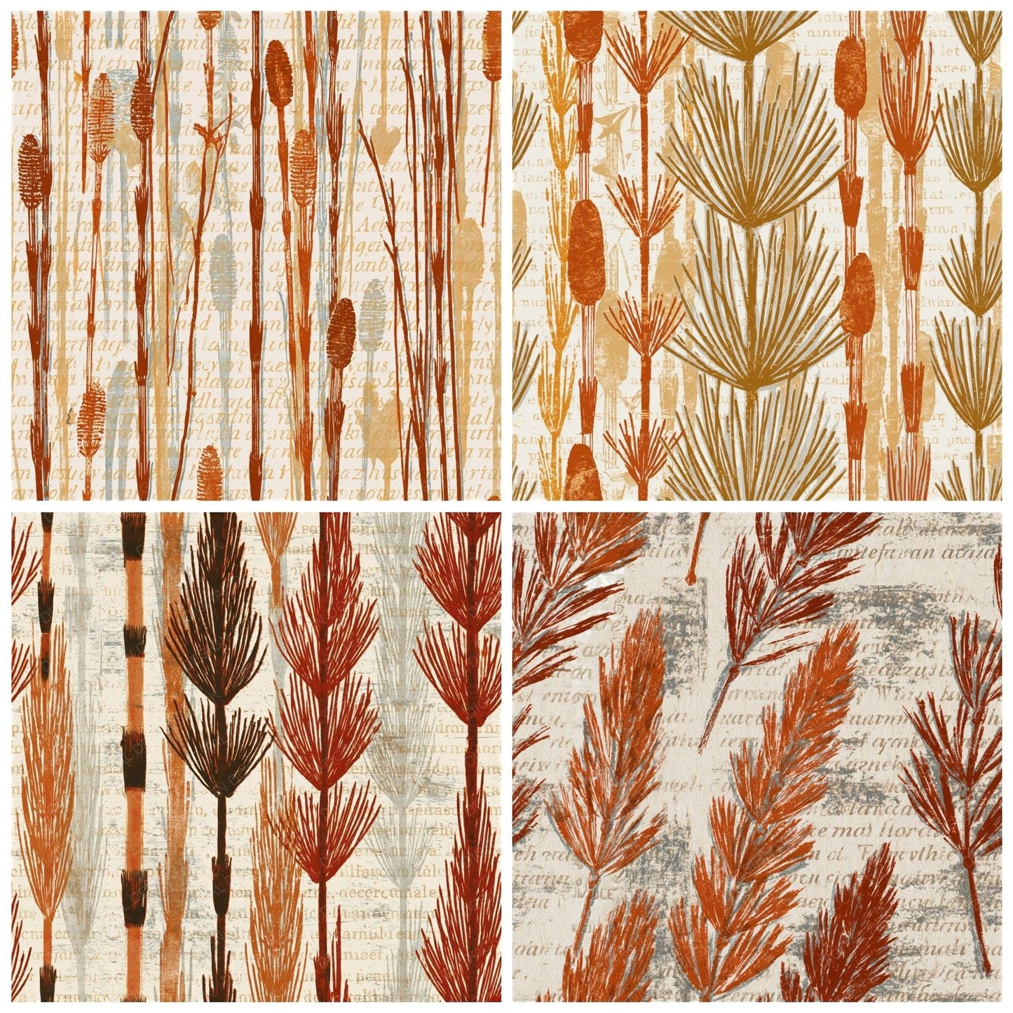 Indian Blockprint Horsetail Rust Seamless Digital Paper Pack (DDD015487)