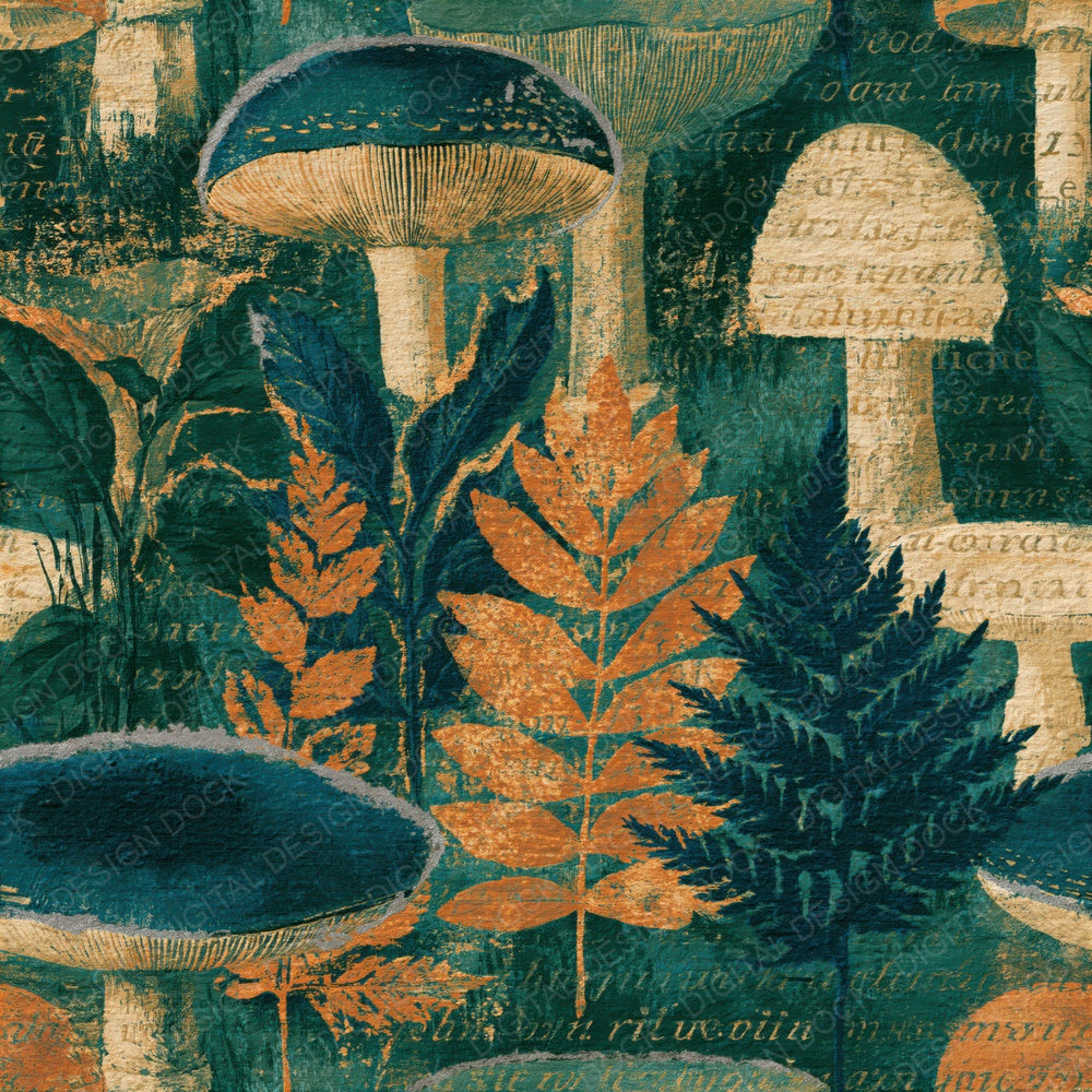 Monoprint Phosphorescent Mushrooms Forest Seamless Digital Paper Pack (DDD015491)