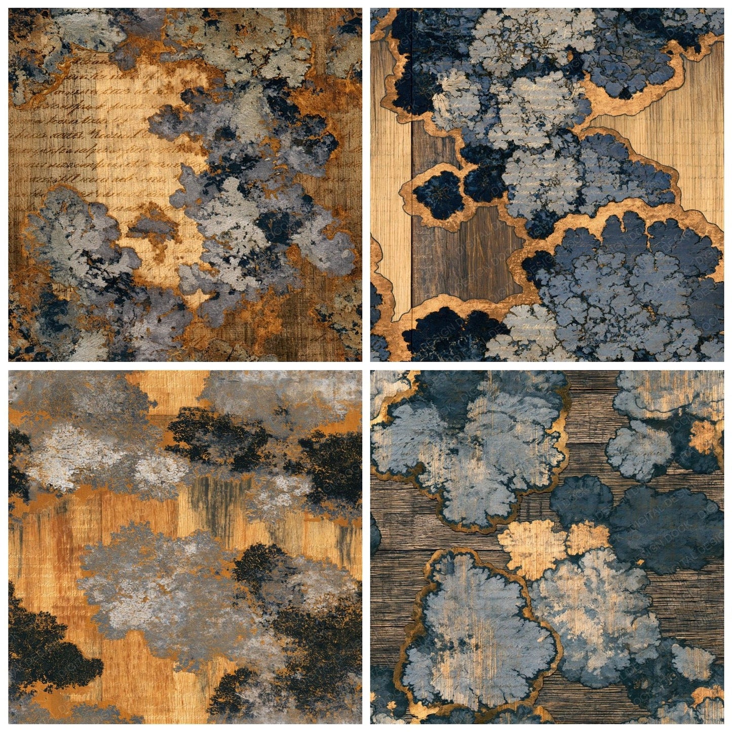 Pyrography Lichen Storm Grey Silver Seamless Digital Paper Pack (DDD015492)